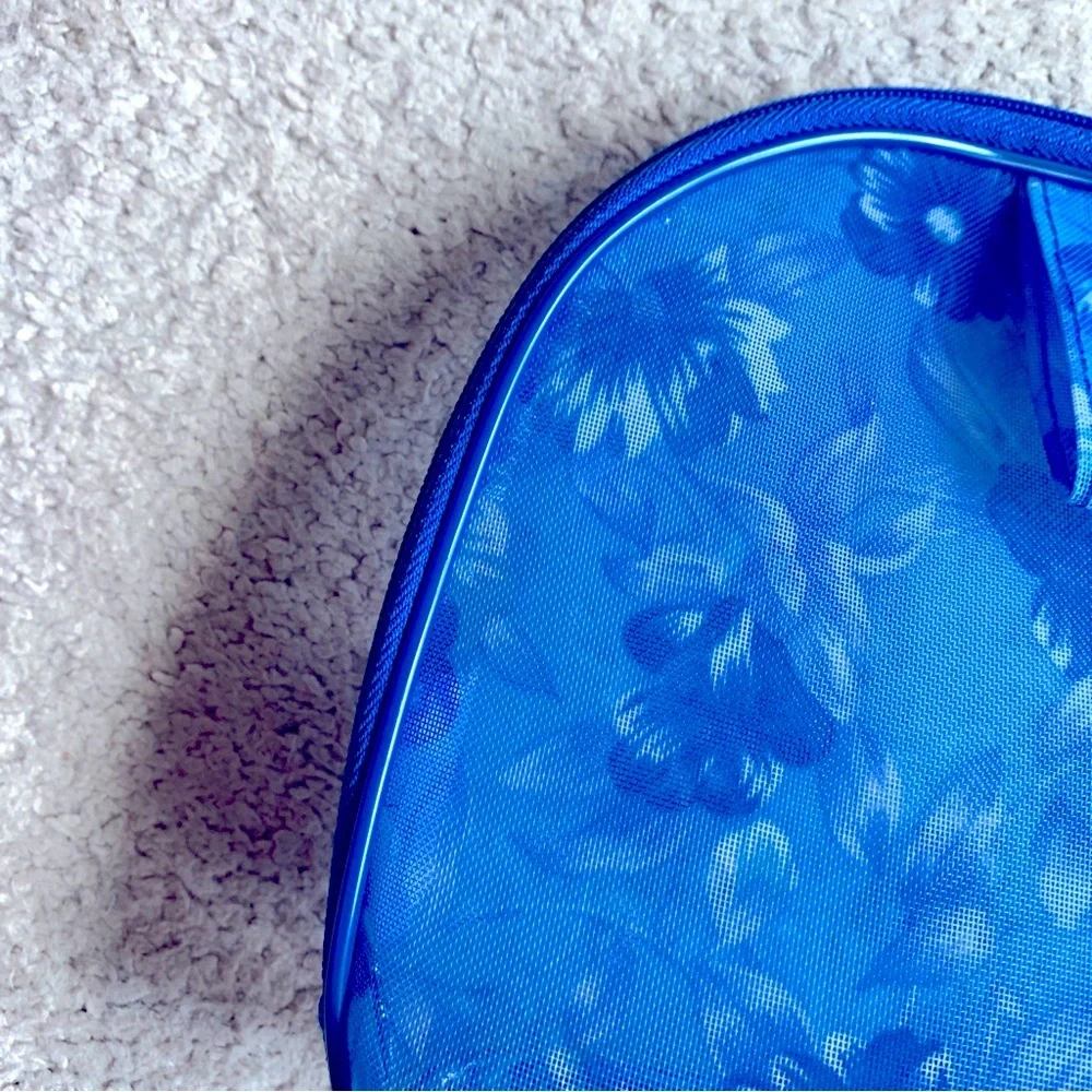 Avon Blue Floral Mesh Makeup Cosmetics Bag Case Pouch